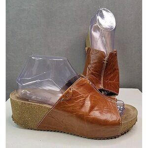 Josef Seibel Wedge Platform Cognac Leather Sandals Women’s EU 39 US 8 Meike